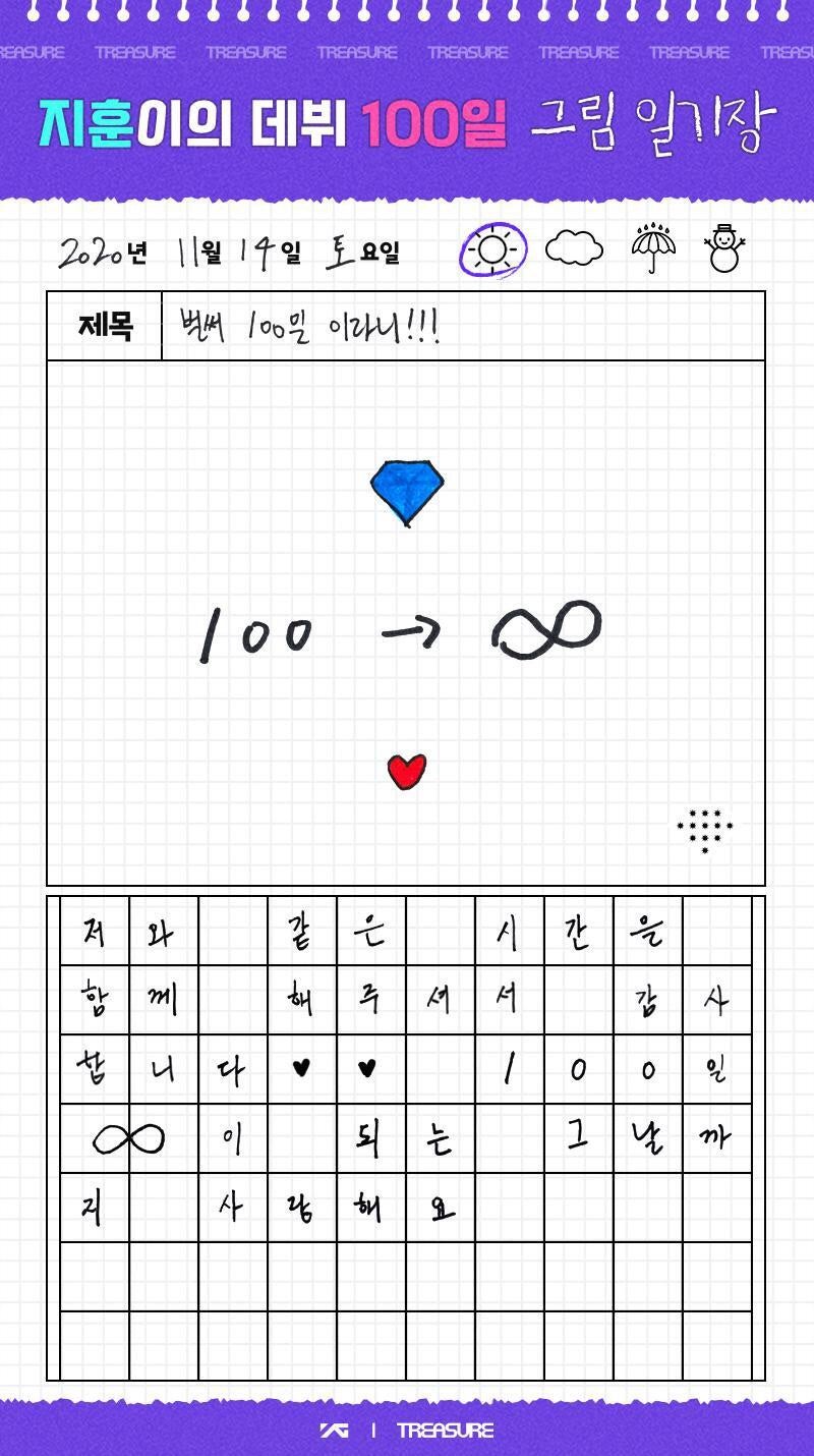 treasureのデビュー100日記念絵日記 | プロアイドルジフンを愛でる韓国