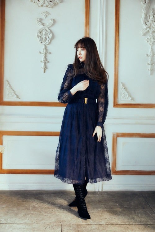 Winter Lace Belted Long Dress | ♡herliptoこれくしょん♡
