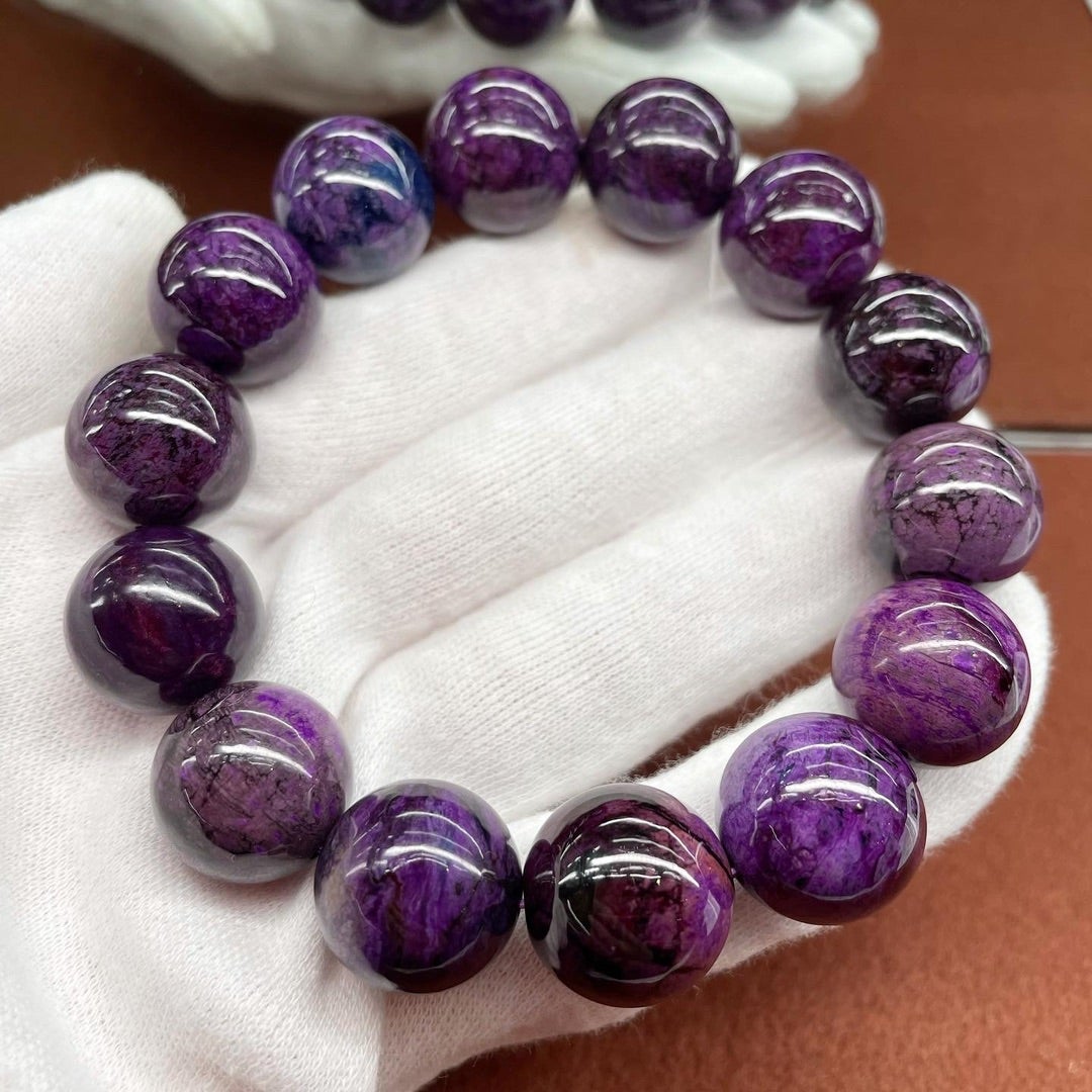 2021人気の 希少 鑑別済天然紫スギライト約16mm珠を使用した天然石