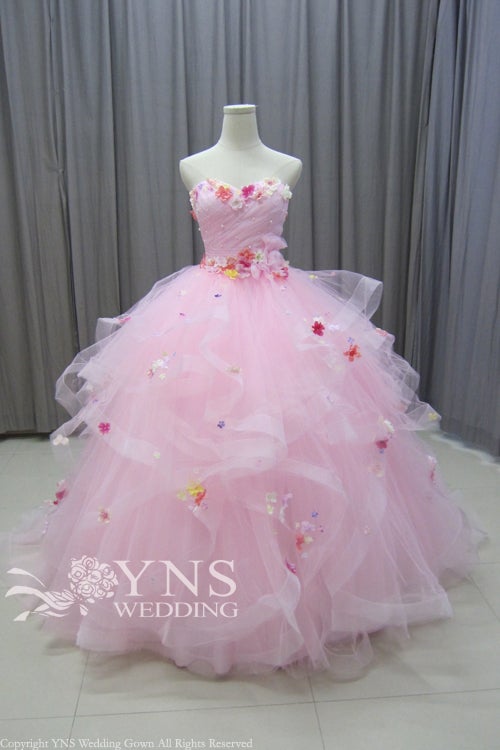 ☆ピンク色に花モチーフを散りばめた可憐なドレス(SL16326-FL)☆ | YNS 