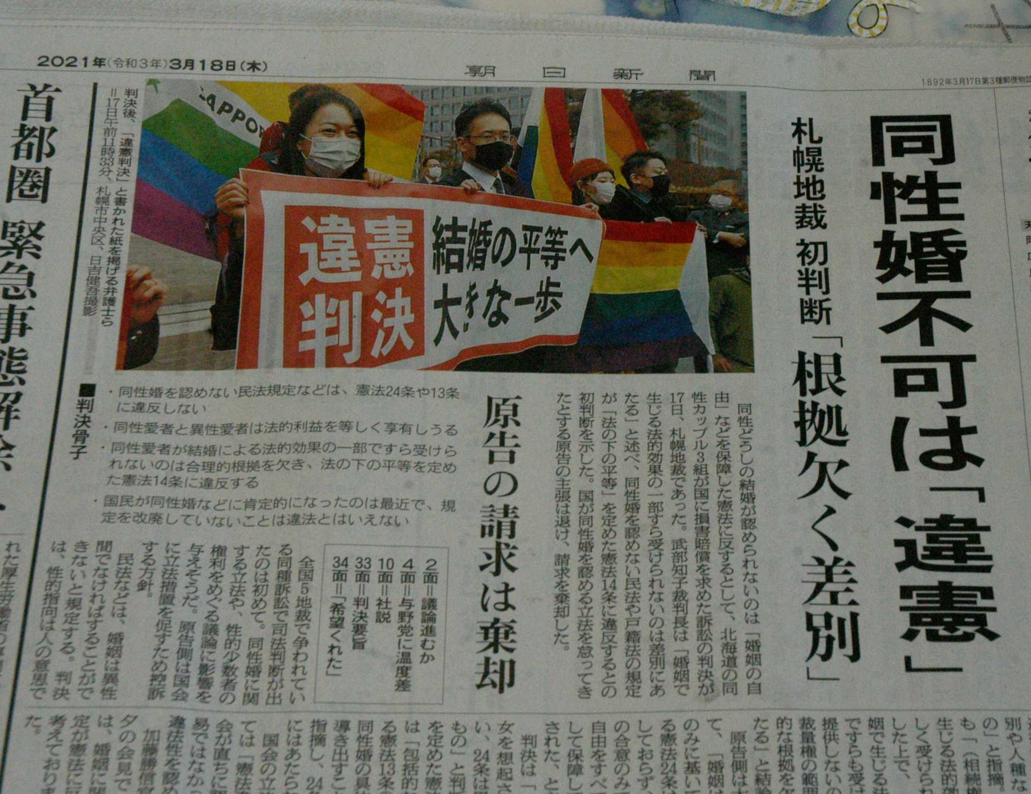 スゴイ 札幌地裁 同性婚不可は 意見 新新鳥取あちこち日記