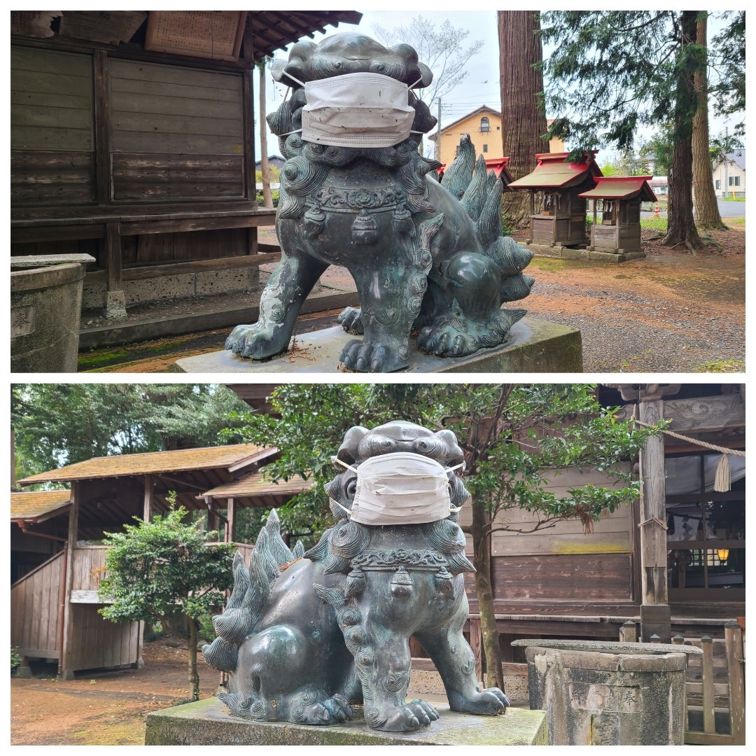 甲神社/素鵞神社(茨城県常陸大宮市)マスク狛犬の素顔