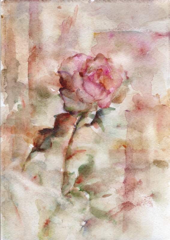 水彩画／薔薇のドライフラワー | Roku／気ままにスケッチ