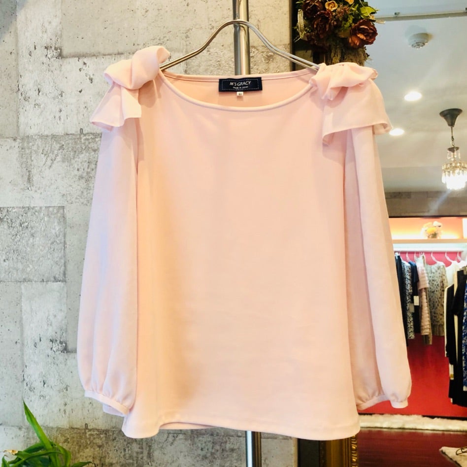 日本最大級 エムズグレイシー 肩リボンカットソー ピンク - Tシャツ 