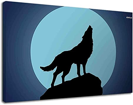 枠付！月の遠吠えするオオカミのシルエットファンタジーアート 