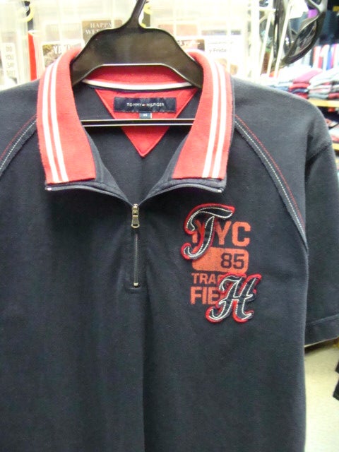 TOMMY HILFIGER トミーヒルフィガー 半袖 ハーフジップシャツ 黒 (M