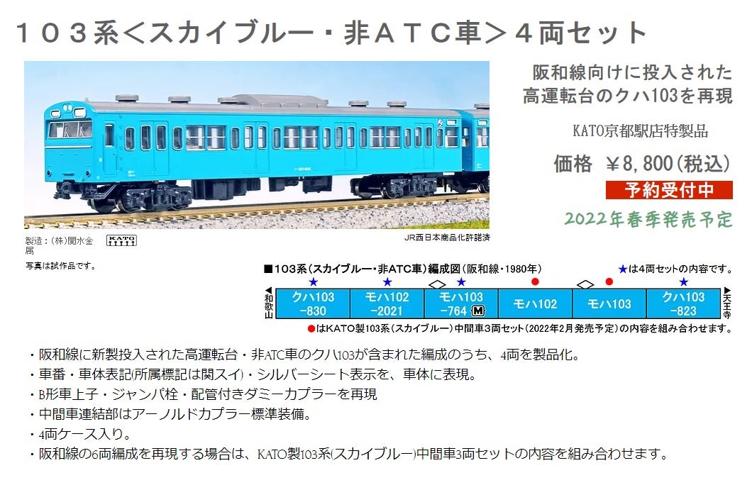 KATO 103系4両基本エメラルドグリーン・103系初期ブルー4両 - 鉄道模型