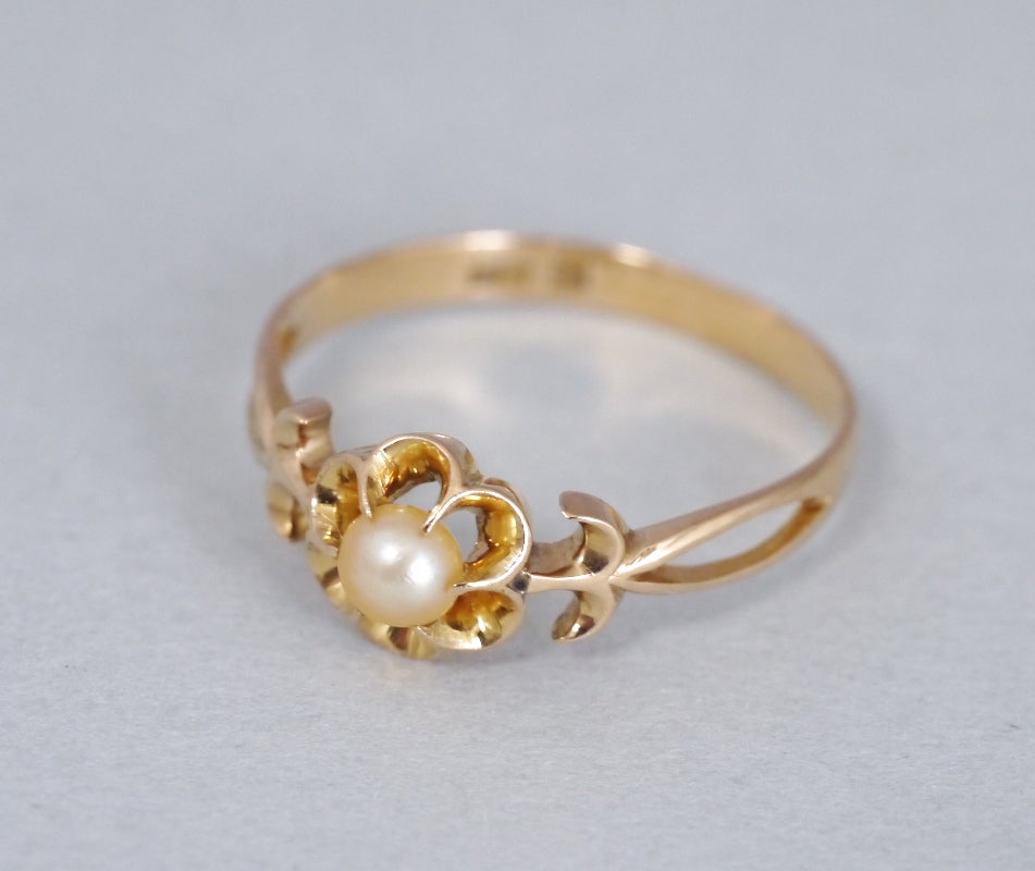 K18製 真珠の菊爪リング 大正時代 | 戦前日本のアンティーク〜銀器 