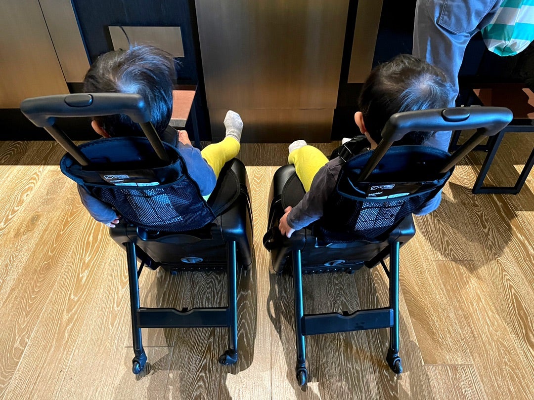 双子と飛行機・新幹線 : 子供が乗れるスーツケース「マウンテンバギー 