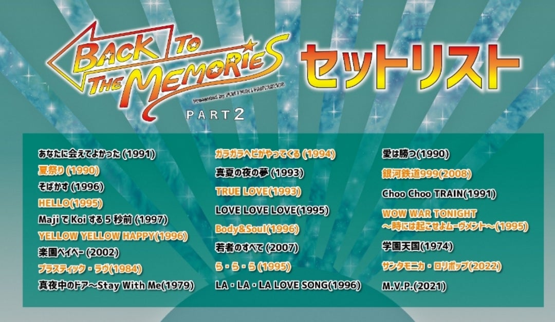 BACK TO THE MEMORIES PART2 セットリスト解禁！ あざとくて臣のがし 