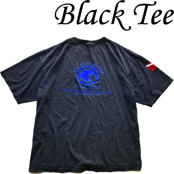 黒ブラックプリントTシャツ半袖＠古着屋カチカチ