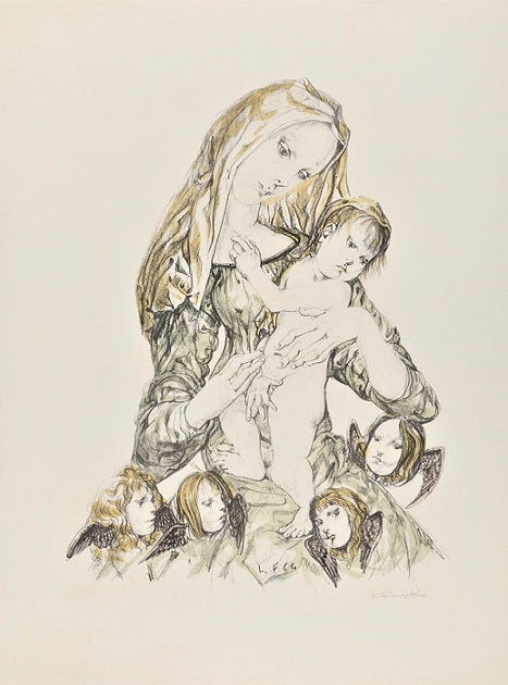 藤田嗣治「聖母子」1964年制作リトグラフ自筆サイン入り作品です 