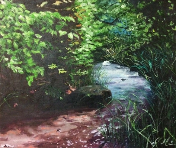 水と緑と木のある開運絵画『涼』油絵 | 神秘の画室⭐︎洋画家 三須絵月
