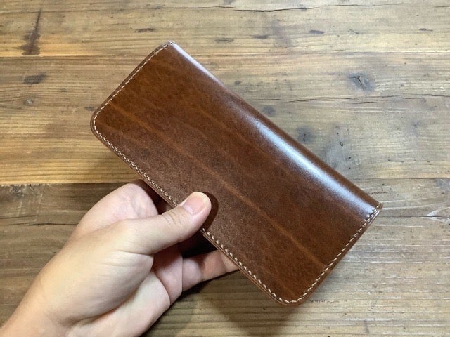 ルガトショルダーブラウン×ネイビー 長財布 小銭入れあり | 革工房