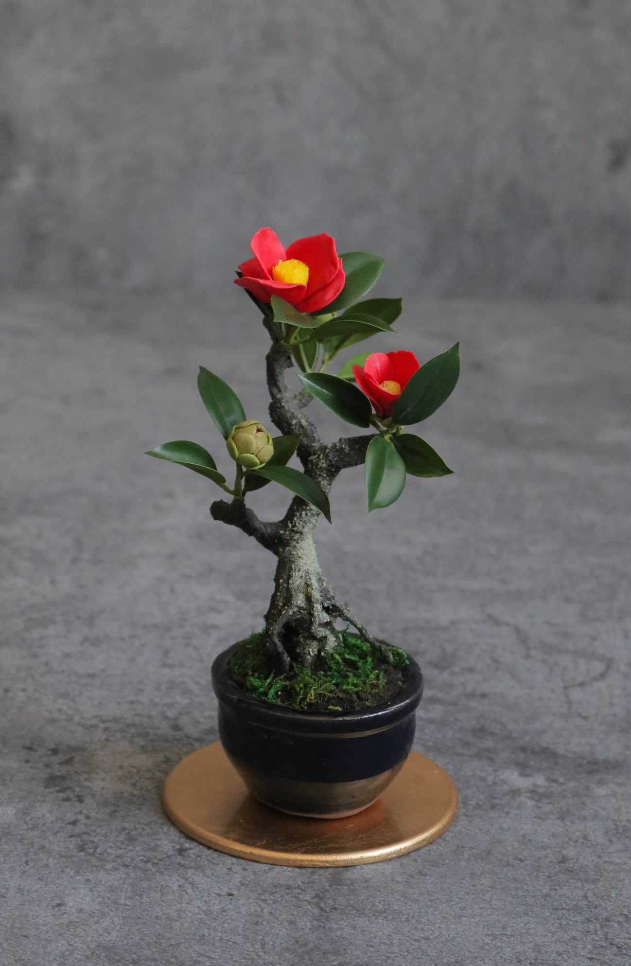小さな手作り椿盆栽(造花/アーティフィシャル) | 本物 小さな手作り椿盆栽(造花/アーティフィシャル) | 本物