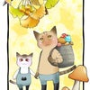 秋イラストとダイソーの猫ベットの画像