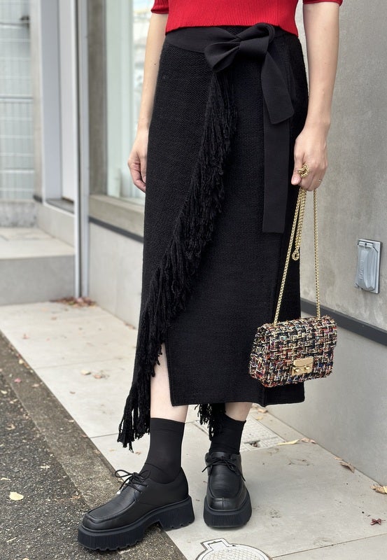 アキラナカ 】Elian fringe knit skirt WT