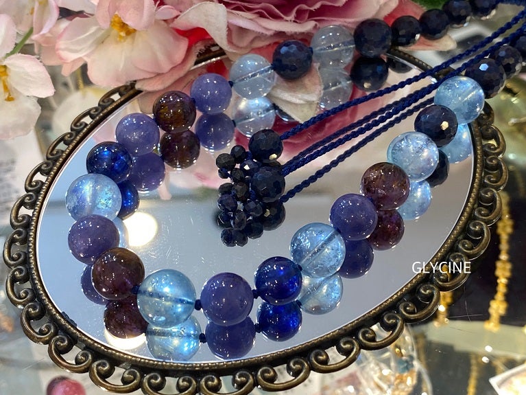 青いゴージャスなネックレス♪大粒の天然石を贅沢に使って作りました② | 京都の聖護院にあるGLYCINE（グリシーヌ）天然石アクセサリーと書のお店です♪