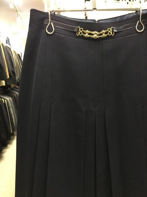 フランス製 セリーヌ CELINE 濃紺 40 ボックスプリーツ ウールスカート
