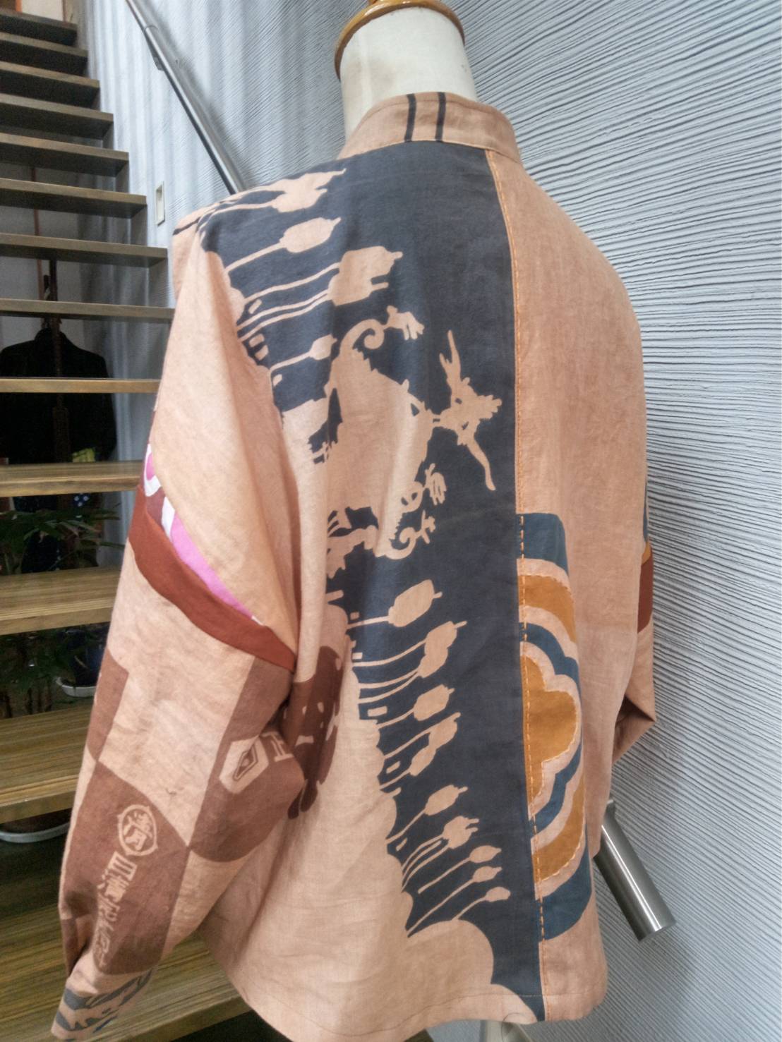 人気のスタンドカラーシャツ 柿渋染め【着物リメイクと和布の創作服 彩