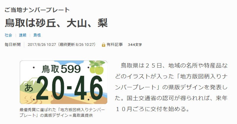 3608 ご当地ナンバープレート、鳥取県。 | ゴルフ：新々ハンマー打法