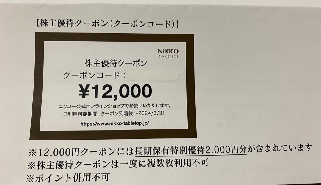 NIKKO 株主優待クーポン　12,000円