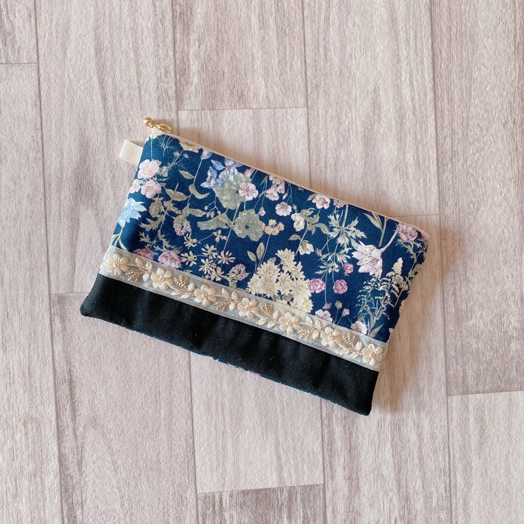 フラットポーチ〜インド刺繍リボンver.〜 | **花音♪~あ・り フラットポーチ〜インド刺繍リボンver.〜 | **花音♪~あ・り