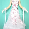 【委託】試着可・リサイクル美品・社交ダンスドレス【O-470・白ピンク花柄・ドレスワンピース】の画像
