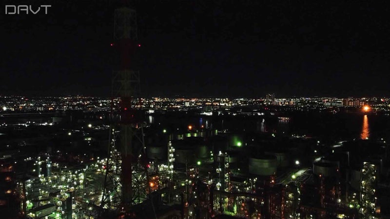 工場夜景の絶景旅行、ドローン撮影　大阪　高石市