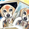 【ビーグル犬とキャバリアの似顔絵作品】制作風景の画像
