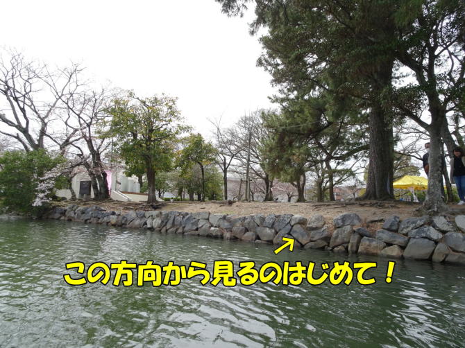 三重県伊勢桑名城の石垣を水堀から見たアングル