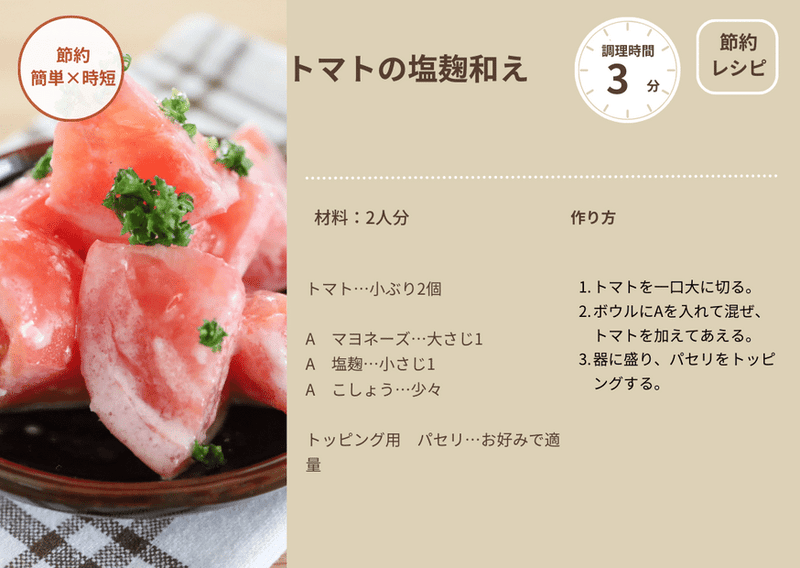 トマトの塩麹和え｜真由美さんの1週間2500円節約レシピ