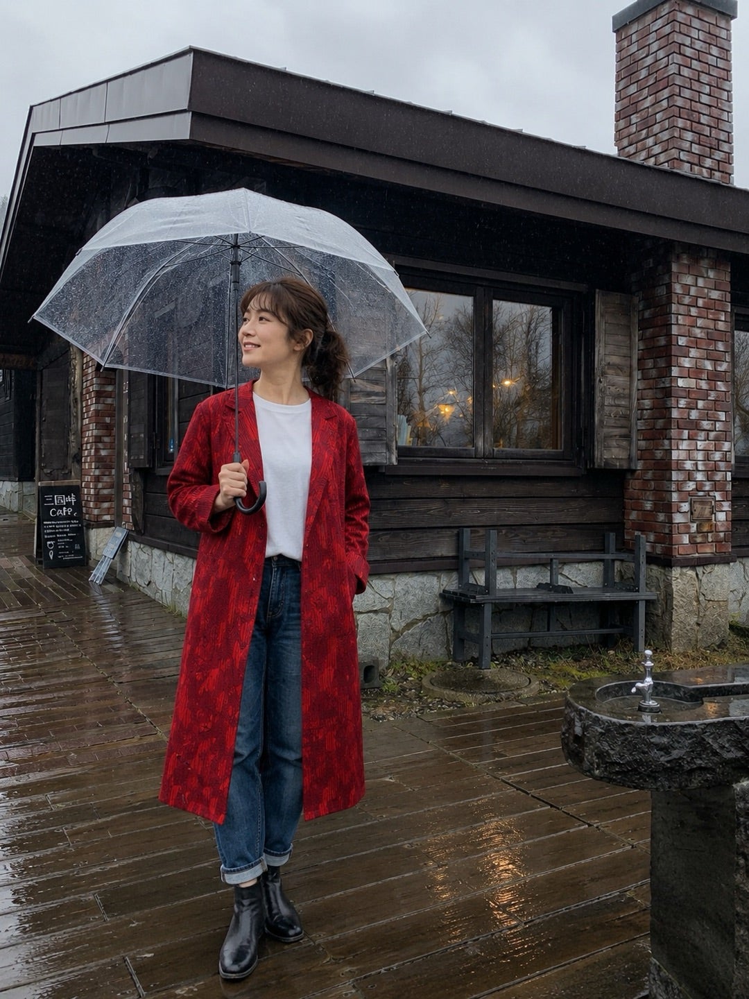着物リメイク 紬の付下げと雨コートから ゆったりコート リバーシブル 