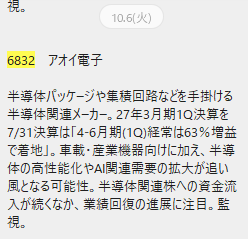 ★ここから期待★[6832]アオイ[4062]イビデン[3697]SHIFT他